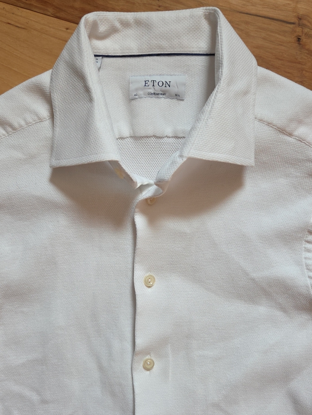 ETON Men's White Textured Button-Down Shirt Small
